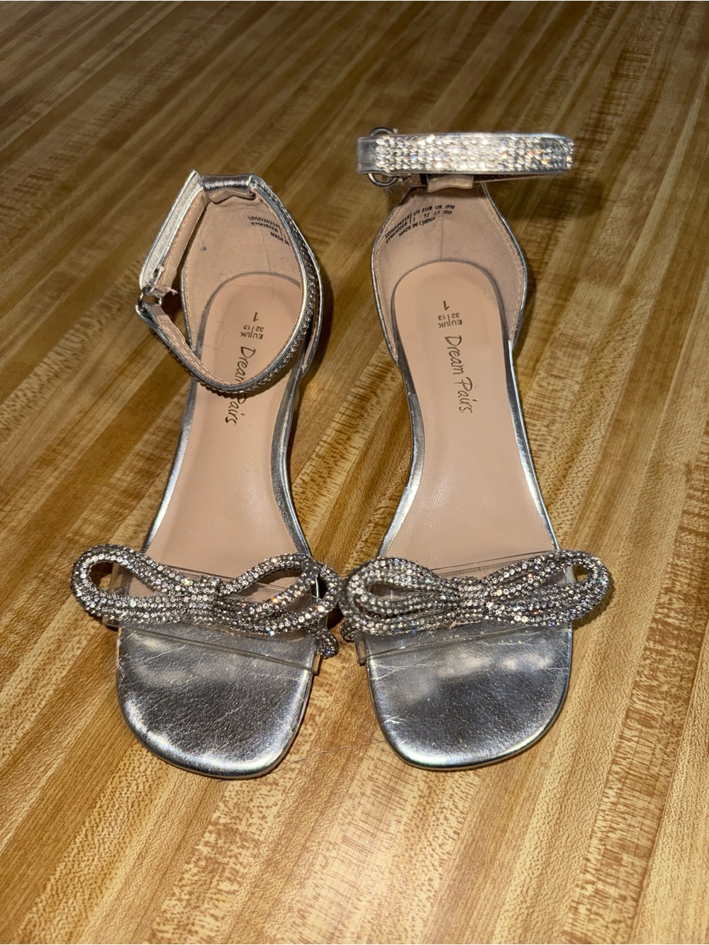 Girls Dream Pairs Silver Rhinestone Bow Ankle-Strap Heels